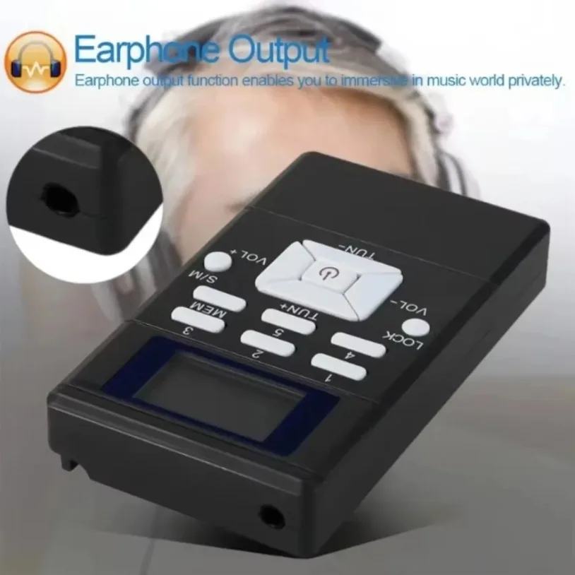 VIKEFON Portable DSP Stereo FM Radio Digital Clock Receiver for Simultaneous Interpretation Clip-on Radio Earphone Lanyard 1.2