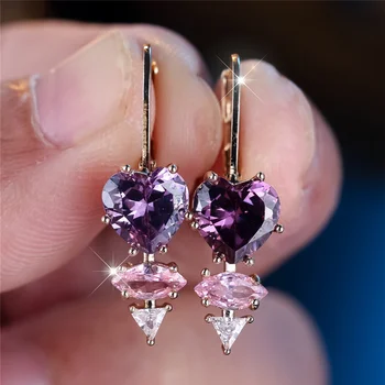 Trendy Crystal Rainbow Zircon Stone Cute Love Heart Hoop Earrings For Women Vintage Gold Color Wedding Jewelry