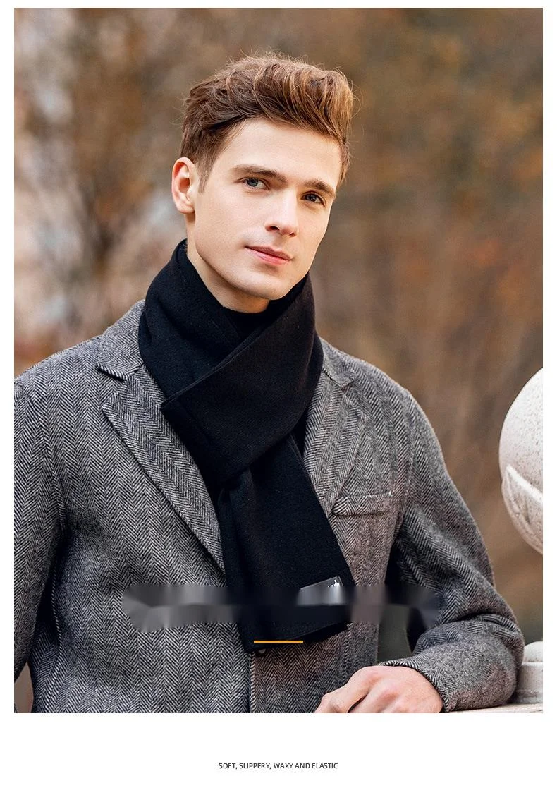 Warm Wool Scarf For Men Winter Solid Color Versatile Neck Warmer_voghion.com