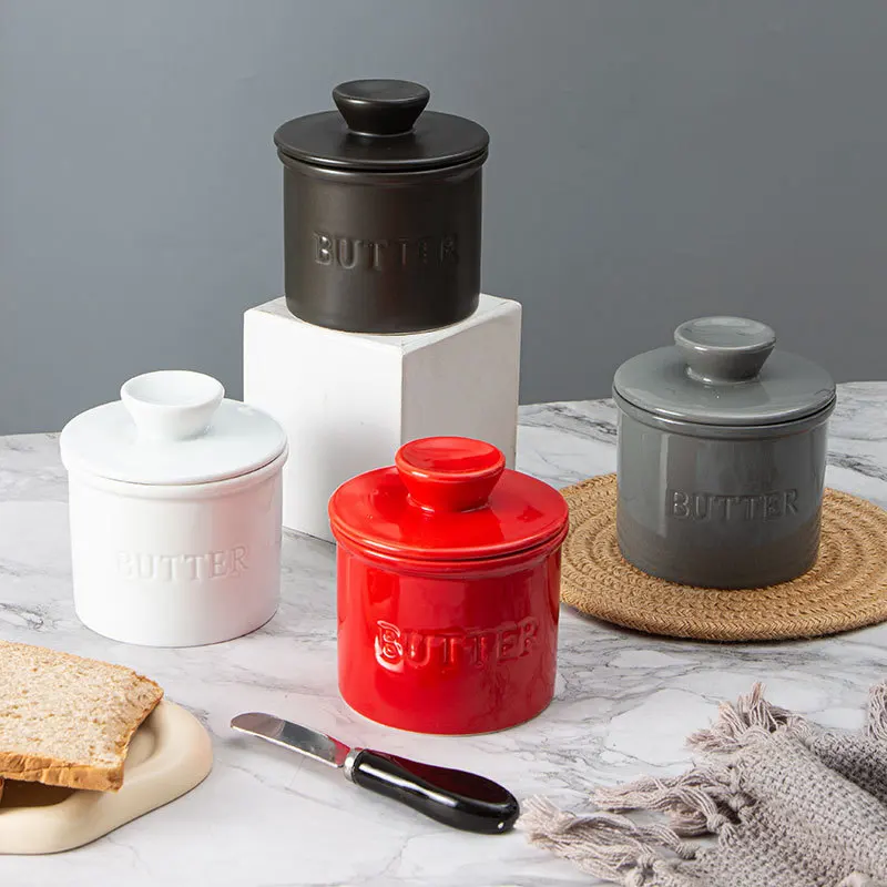 Butter Storage Box Ceramic Sauce Dishes Ceramic Butter Cup Yellow Oil Tank Water Sealed Cheese Sealed Tank With Cover Creative Western Style