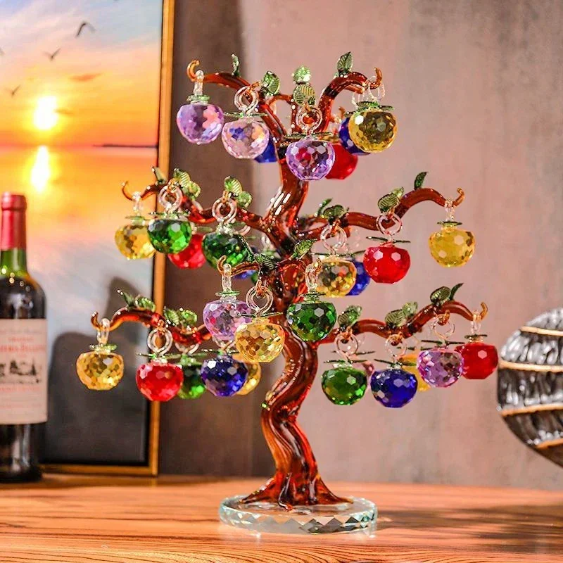 

Crystal Apple Tree Ornaments Apples Glass Fengshui Crafts Home Decor Figurines Christmas Gift Souvenir