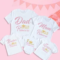 1st Birthday Princess Family Matching Clothes Birthday Girls Party Father Son Mother and Daughter Shirts Crown Print Tops Gifts 1