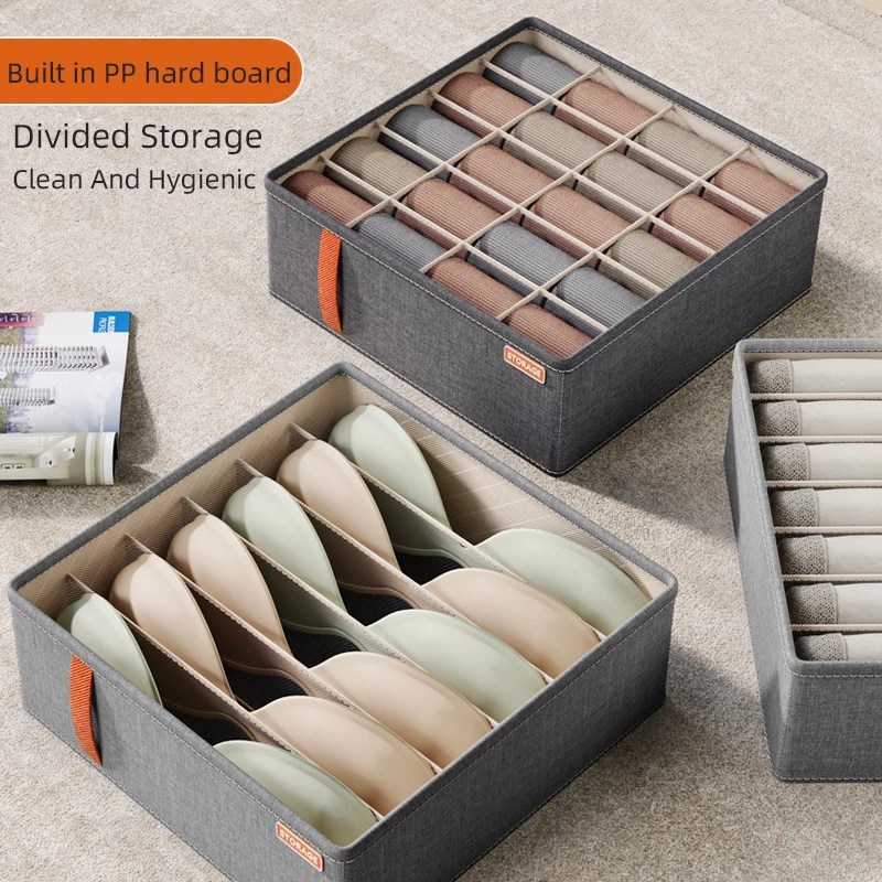 A Gray 17-Compartment Foldable Underwear Storage Box With Lid, 44*28*11cm  Storage Box With Lid, Sock Drawer Storage Box, Storage Box With Compartments