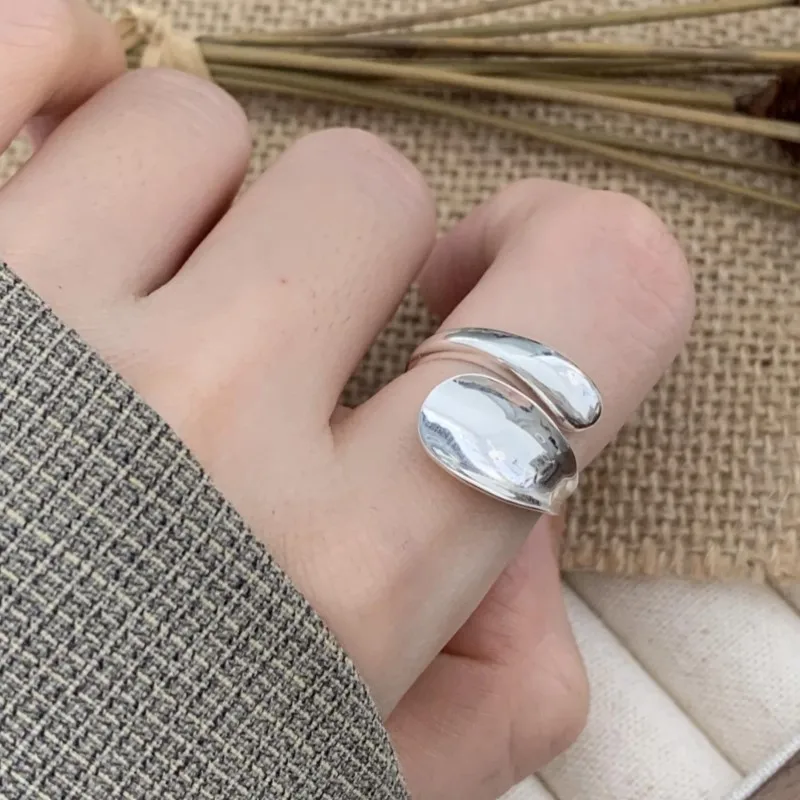 Silver Color Geometric Curved Teardrop Wrap Water Droplets Rings for Women Fashion Minimalist Wave Finger Rings Jewelry