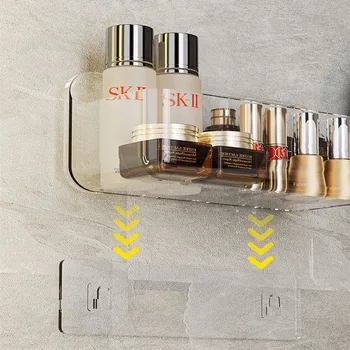 ติดผนังแชมพูRacksชั้นวางOrganizer Non-เจาะที่ถอดออกได้โปร่งใสวัสดุPETห้องน้ําRack 2