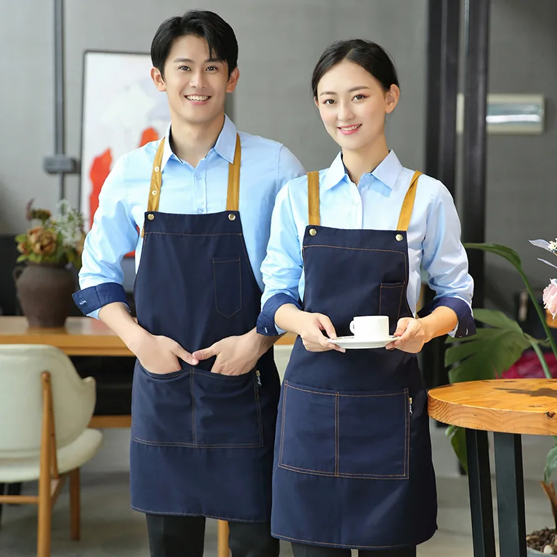 C828 Work Apron Clothes Print Advertising Coffee Shop Supermarket Restaurant Can Kitchen Apron Painting Manicure Wear