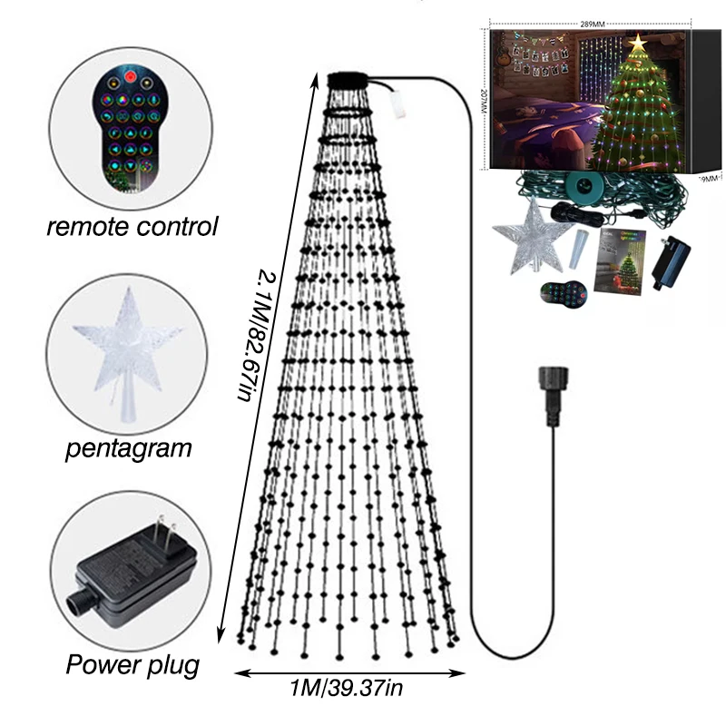 Christmas Tree RGB IC Star Waterfall String Lights Smart Bluetooth APP Remote Control Home Holiday Decor Fairy Lights Music Sync