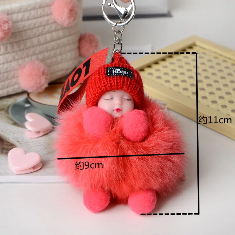 Baby Pompom Key Chains, Doll Fluffy Ball Keychain Sleeping Girl  Multifunction Sweet Gift Plush For Car Keys For Handbags 