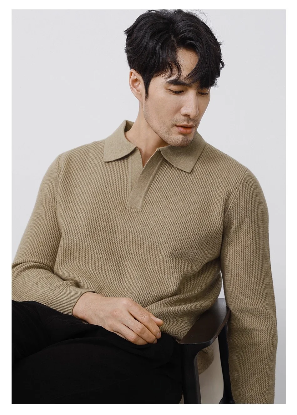 Cleanfit Herren-Strickpullover, Herbst-Frühlingspullover, koreanische weiche, schwere Polo-Pullover, minimalistisches, langärmliges, solides, lässiges Oberteil – Detail 9