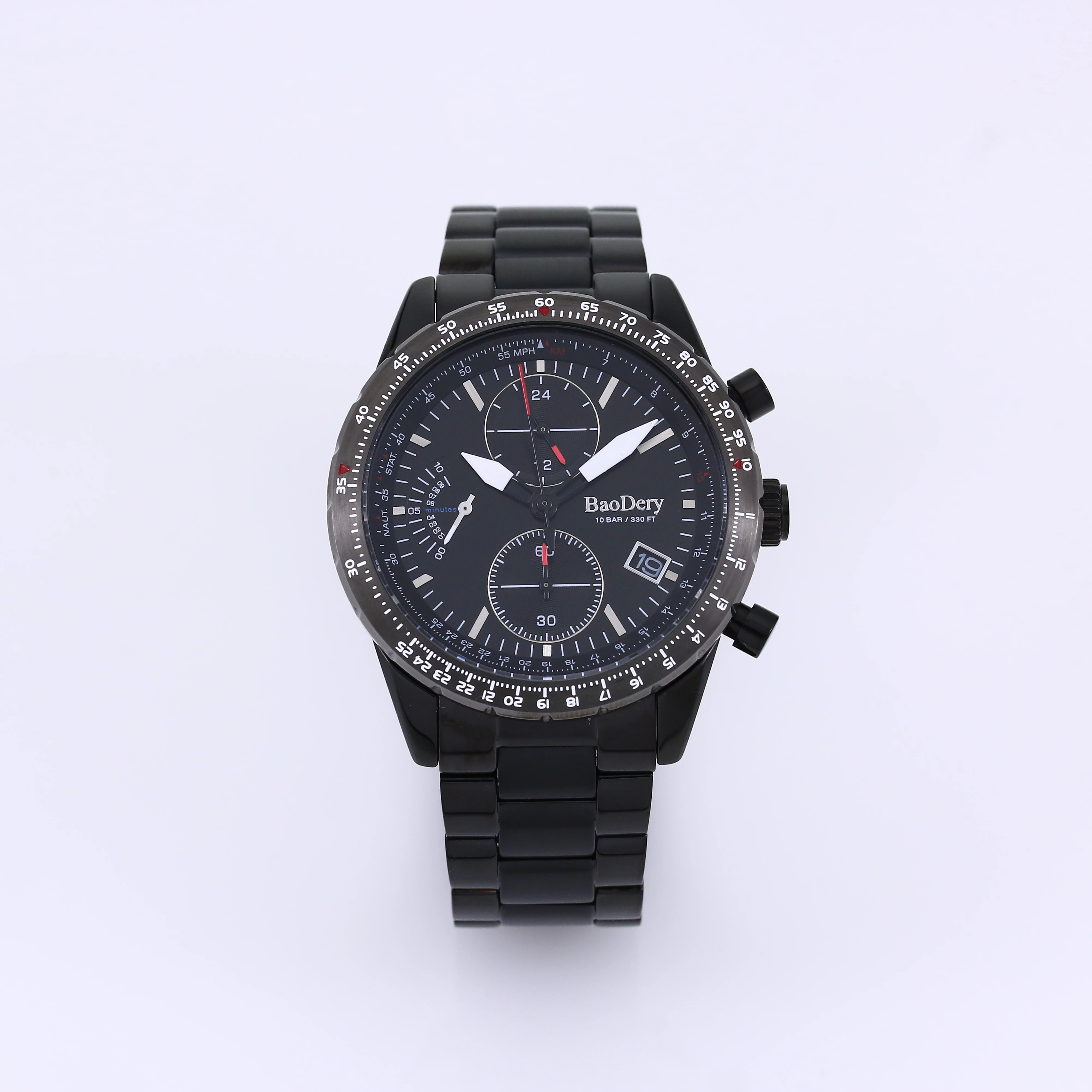 Optimize Your Time in Sporty-Chic Style - The 46mm Black Chronograph Watch with Day, Date and 24H Indicators! сумка поясная для бега it‘s your time на молнии