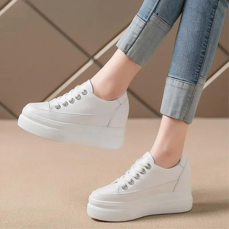 Women's Sneakers 2022 New Casual Shoes Woman Autumn Comfortable Breathable White Shoe 8CM Heels Height Increasing Platform Femme