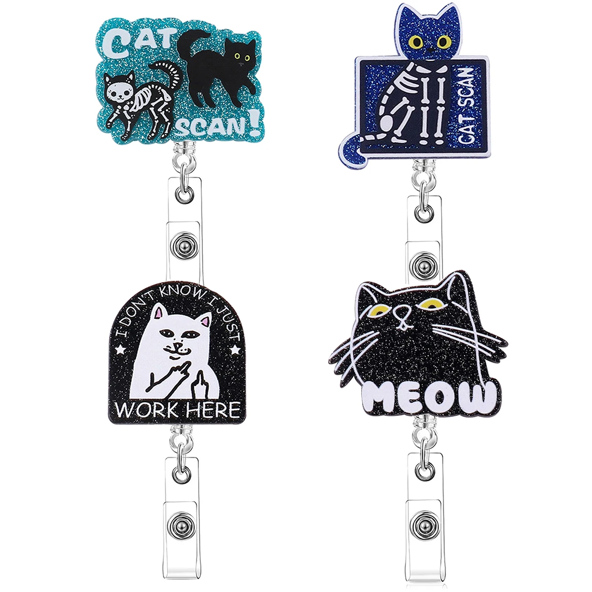 Bobina Di Badge Retrattile Cat Scan Con Clip Divertente Black Glitter Cat Gift Per Medici Infermieri Ct Scan Technology Tech Cat Lover