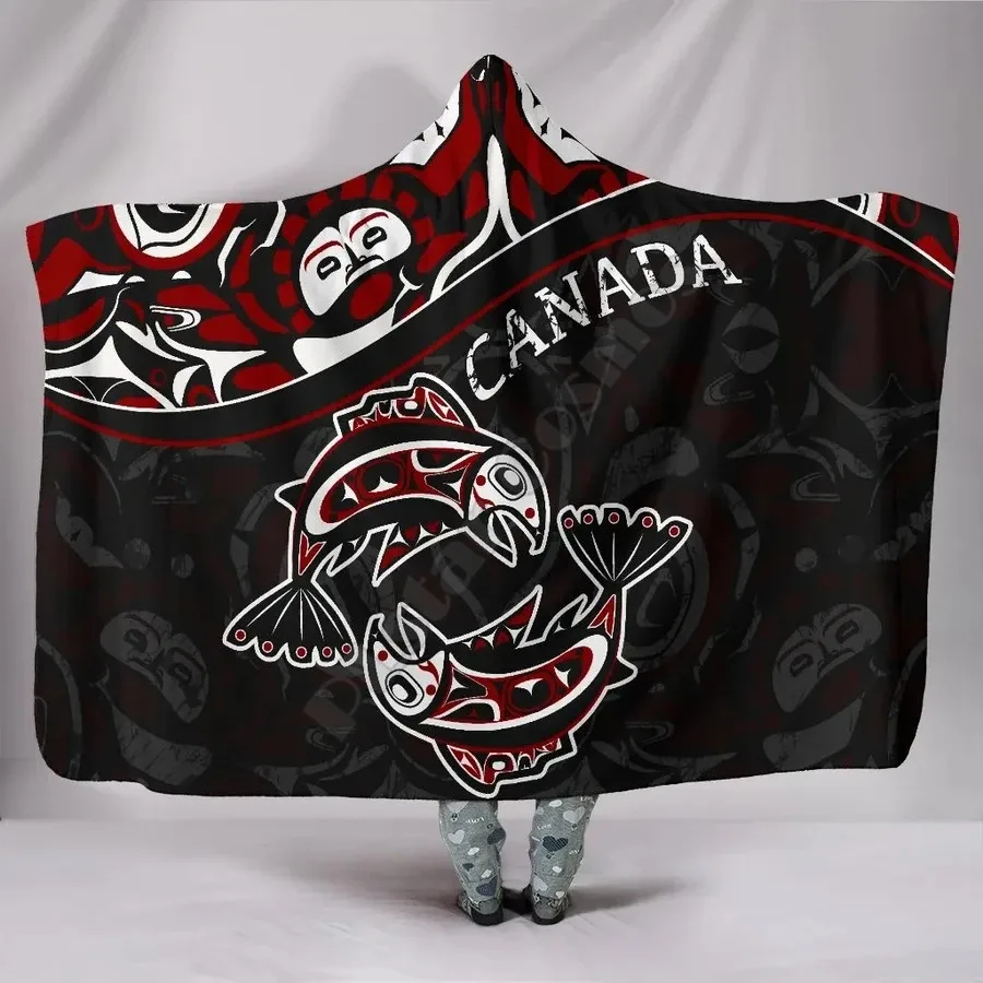 

Canada Tapestry - Haida Salmon Style Tattoo 3D printed Wearable Blanket Adults Kids Fleece Blanket Soft Plush Blanket