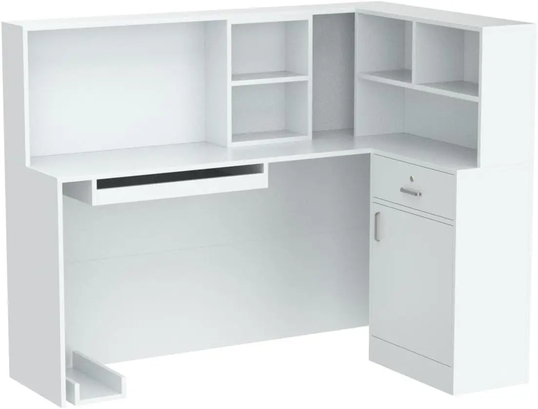 Modern Reception Desk Front Counter, Large Storage Shelves and Drawers, Retail Counter for Room, Reception Desks 4