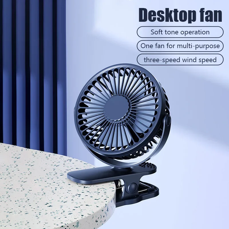 Portable USB Clip-On Desk Fan - Quiet 3-Speed Personal Electric Fan for Office or Student Desk