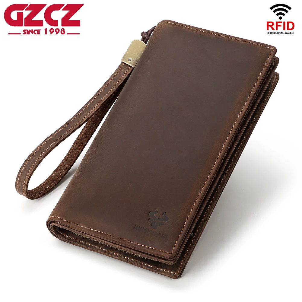 

Business Men's Genuine Leather Wallet With Zipper Coin Pocket Phone Case For Man Card Holder Purse Male Clutch Bag Anti-theft