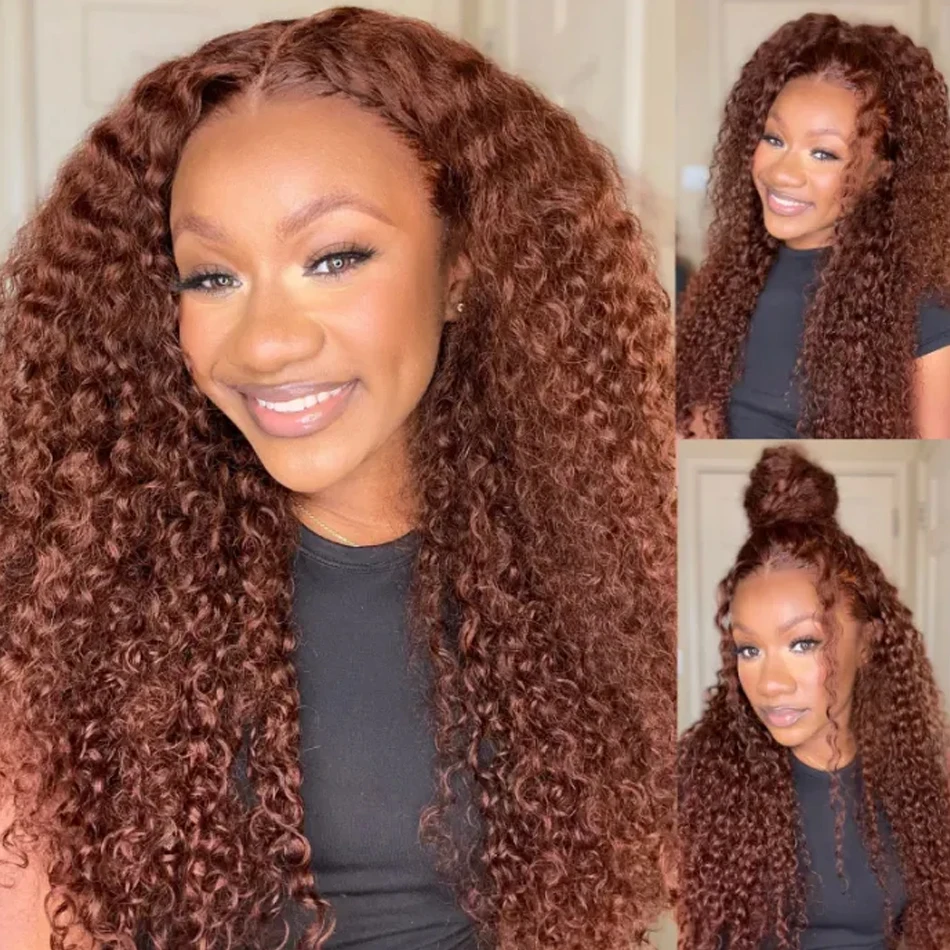 40 inch Reddish Brown 13x4 Lace Front Wigs Human Hair for Women Kinky Curly 13x6 Lace Frontal Wigs Colored Human Hair 250%