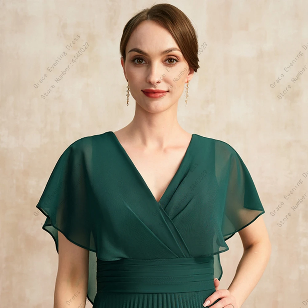 Fashion Green Chiffon Mother of Bride Dresses Fuffles Pleat Summer New Floor Length Wedding Party Gown Sleeveless Zipper