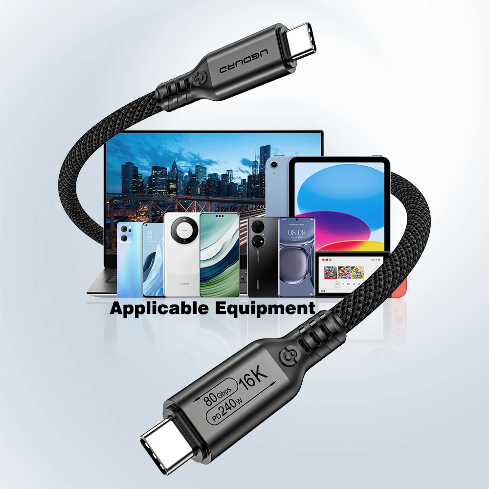 UGOURD 80Gbps Thunderbolt 5 케이블 인증 칩 USB-C Thunderbolt5 2m 0.3m 120Gbps 240W 16K MacBook M.2 하드 드라이브 USB4-V2