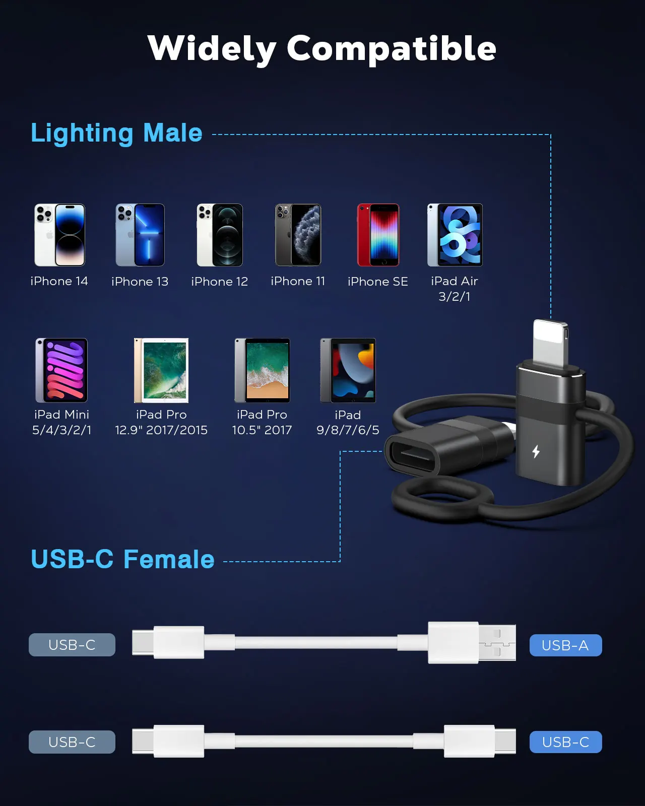 36W PD 고속 충전 기능이 있는 MoKo USB C-Lightning 어댑터, 오디오/OTG용 아님, iPhone 14용 USB-C Female-Lightning Male 어댑터