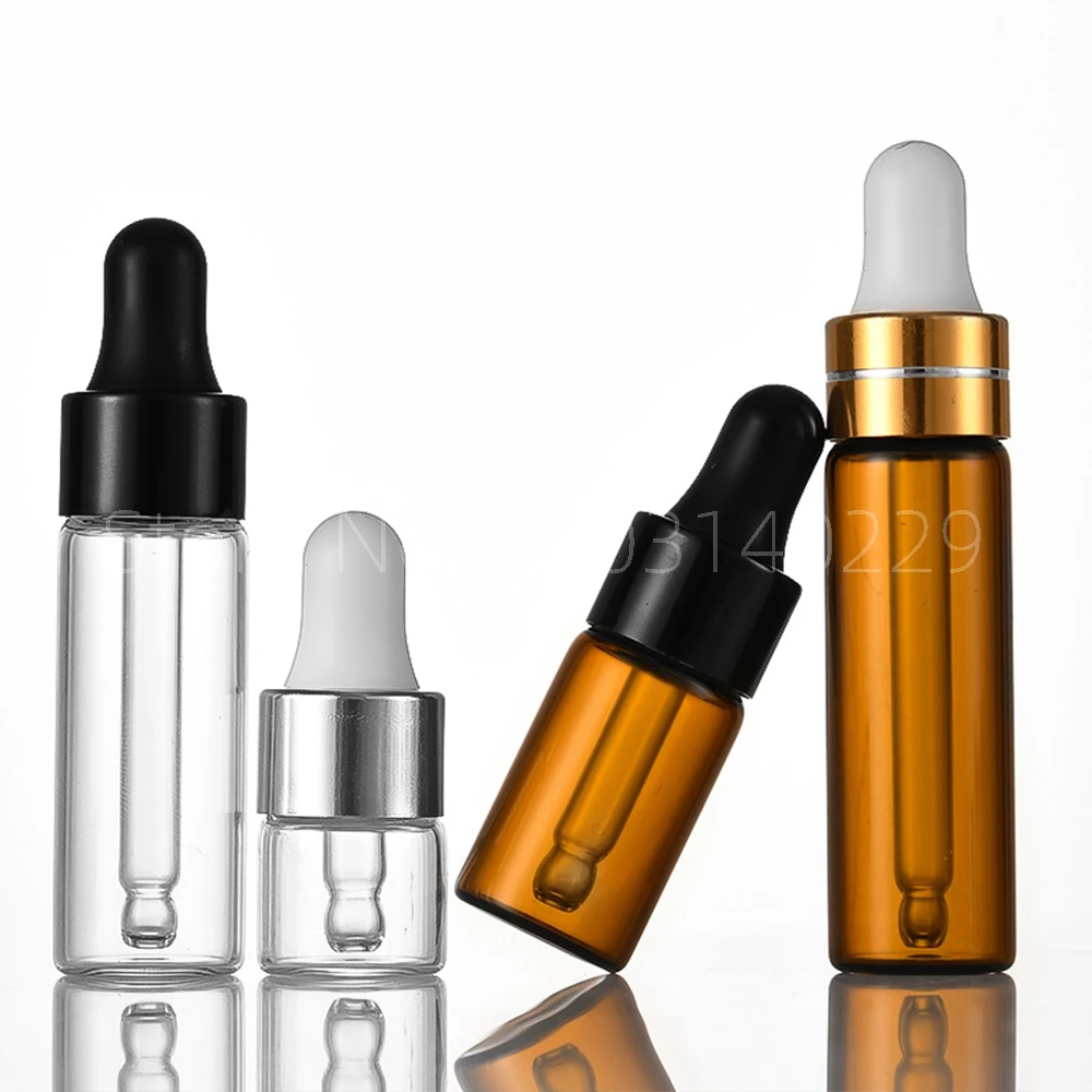 1 2 3 4 5ml 미니 Dropper 병 오일 아로마 테라피 병 로즈 골드 캡 시약 피펫 병 투명 병 브라운