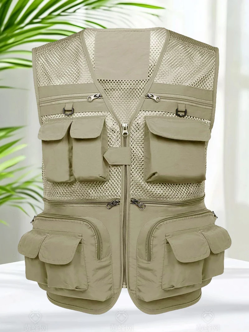 Men's Outdoor Vest Summer Work Safari Fishing Travel Photo Vest with Pockets Slim Fit Tactical Sleeveless Jacket Men Mesh