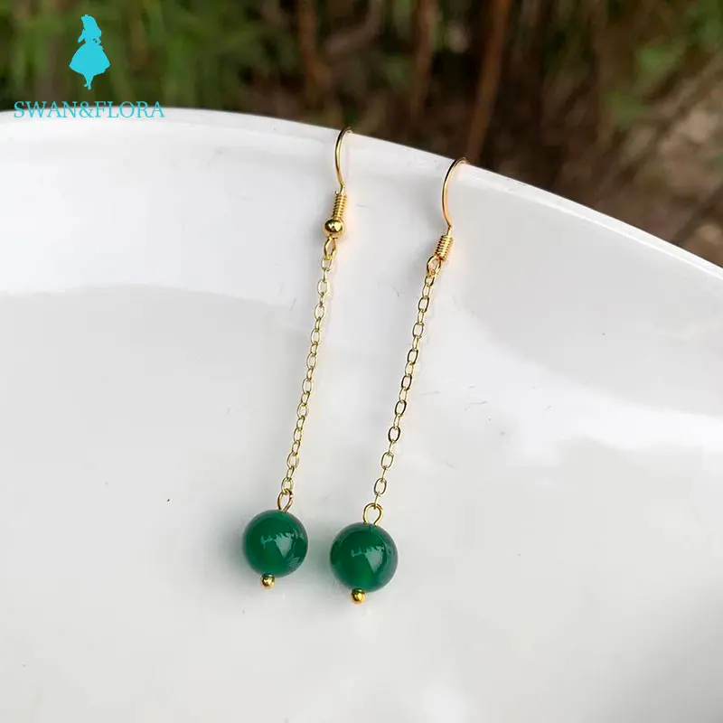 

100% natural Chalcedony Earrings Jewelry GREEN Genuine WOMAN EARRING JEWELRI GIFT