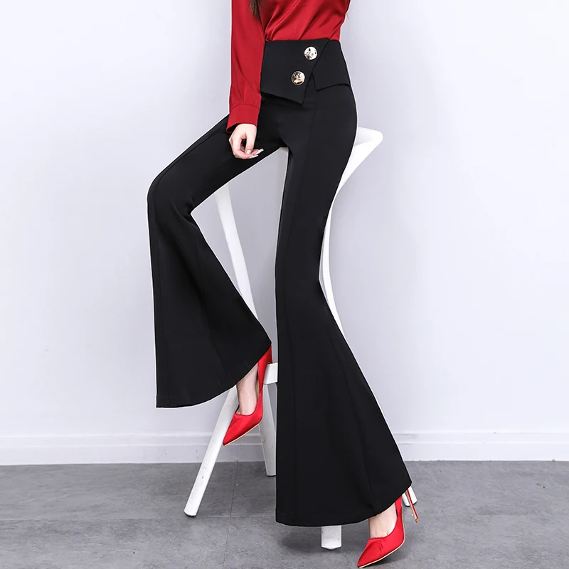 Winter Thick Flare Pants Women Solid High Waist Bell Bottom Pants Casual Stretchy Straight Button Trousers Chic Fashion Autumn flare jeans women bleached korean style chic slim trendy stretchy hipster retro elegant street full length denim trousers women