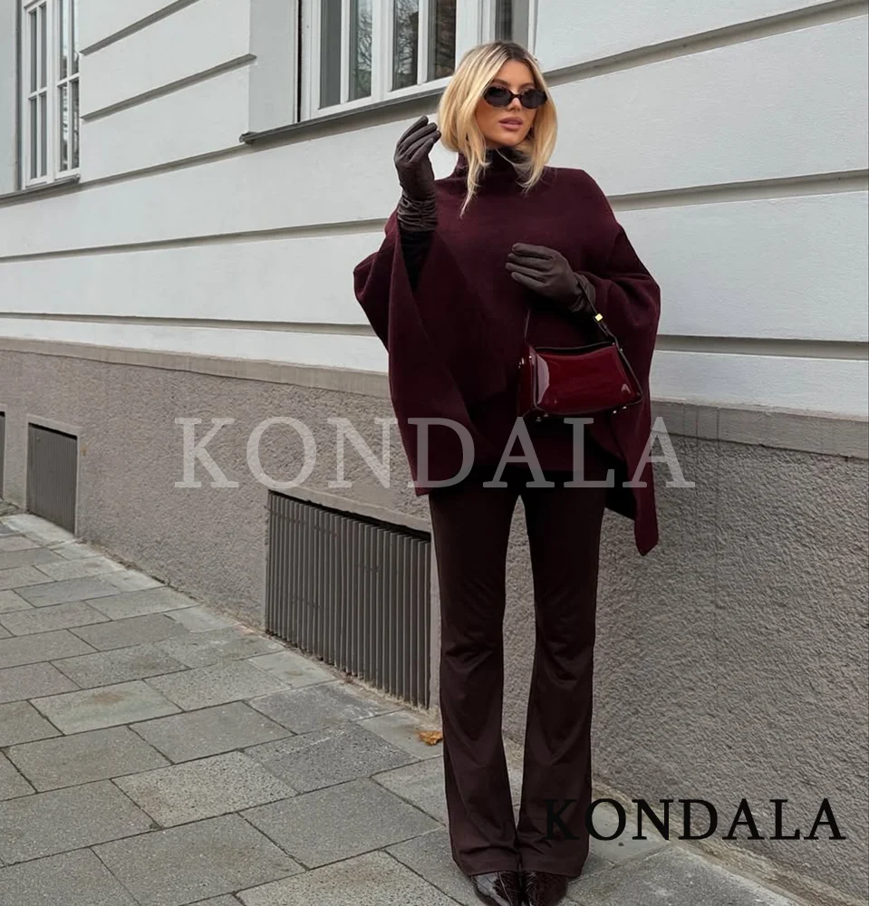 KONDALA Strick-Cape-Mantel mit Stehkragen, lässiger lockerer High-Street-Cape, 2025, Herbst-Winter-Mode, eleganter Streetwear-Damen-Cape – Detail 2