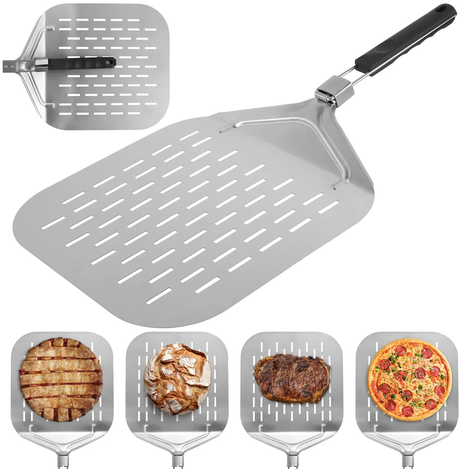 Perforated Aluminum Pizza Shovel Peel with Detachable Handle Nonstick Oven Baking Paddle Spatula Turners cocina Accessories
