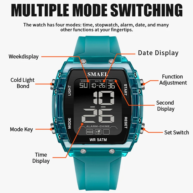 Smael Digital Watch Men Military Sport Chronograph Led Wristwatch Man Stopwatch Waterproof Original Male Electronic Clock, Alina Gadgets