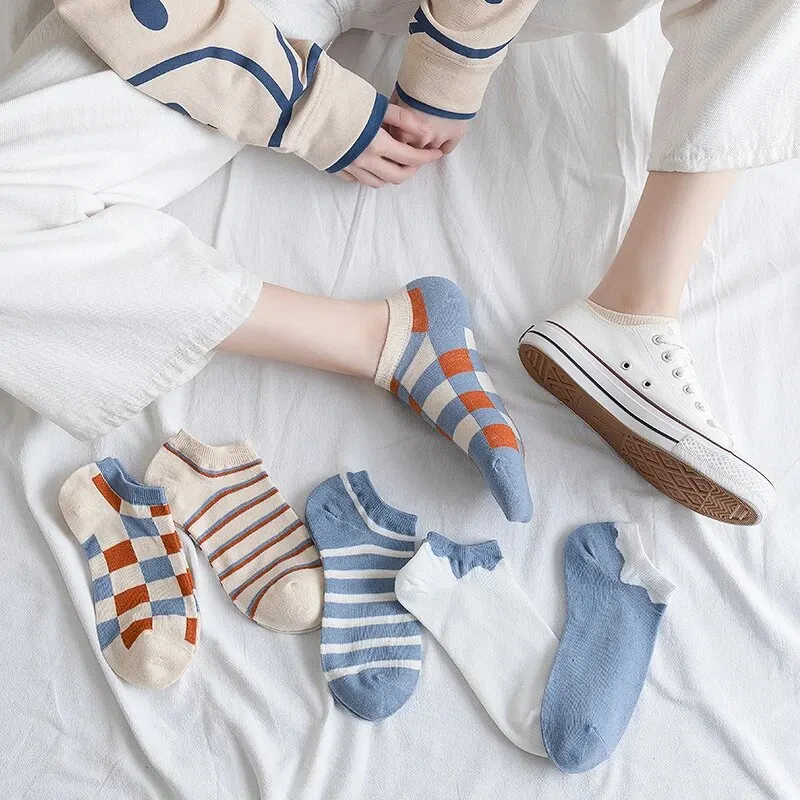 6 Pairs of Women’s Spring and Summer Four Season Striped Plaid Fashion Trend Simple and Comfortable Sports Style Socks Baby & Maternity