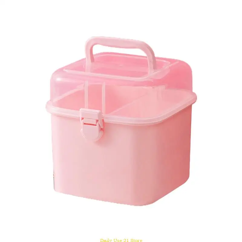 

Pink Plastic Storage Box with Handle Kids Hair Jewelry Multipurpose
