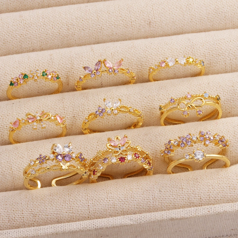 Neue ins Nette Bunte Zirkon Mond Schmetterling Blume Ring Für Frauen Mädchen Mode Vintage Zirkon Einstellbare Ringe Schmuck Geschenk – Detail 3