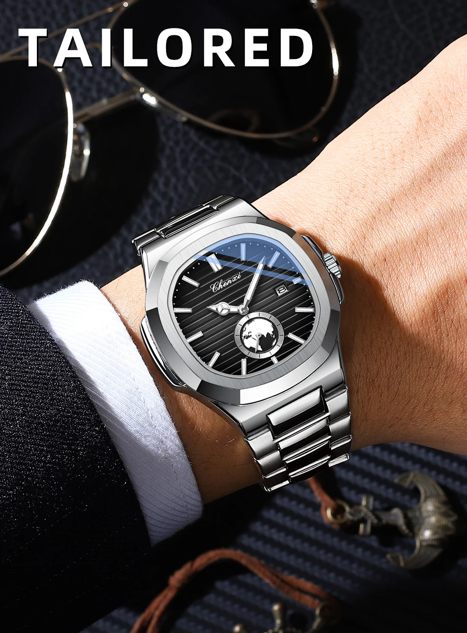 CHENXI Herrenuhren, hochwertige, wasserdichte Quarz-Armbanduhren, Edelstahl, Kalenderuhr für Herren, minimalistisch, lässig – Detail 7