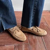 Women Pumps Low Heels Round Toe Lace Up Sheep Suede Quality Shoes Woman Retro Lace-Up Office Lady Working Spring Summer 2025 New 3