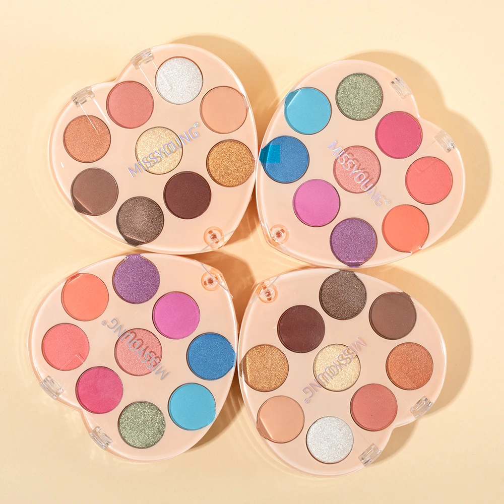 Heart Shaped Brown Eyeshadow Palette Set Matte Pearly Glitter Blush Highlighter With Brush Mirror Perfect Gift For Girls 4