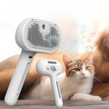 3-in-1 Pet Steam Massage Comb – Soft-Tooth Hair Removal Brush with USB Rechargeable Spray Function for Dogs & Cats 1