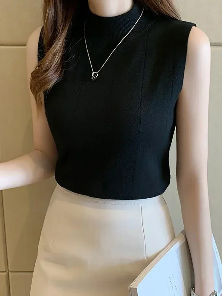 Women Knitted Tank Tops Female Thin Basic Casual Tank Tops O-neck Elegant Tees Sleeveless For Women Spring Summer