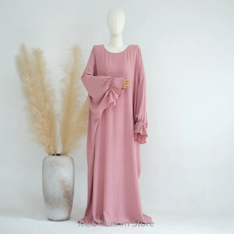 Ramadan Eid Without Hijab Dress Modest Dubai Kaftan Roba Islam Djellaba Abayas For Women Loose Soild Color Prayer Muslim Clothes