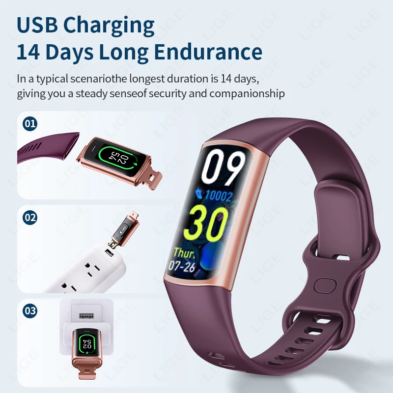 LIGE 2025 Smart Wristband Sport Fitness Heart Rate Tracker Smartwatch AMOLED Screen Waterproof Smart Bracelet For Men Women New