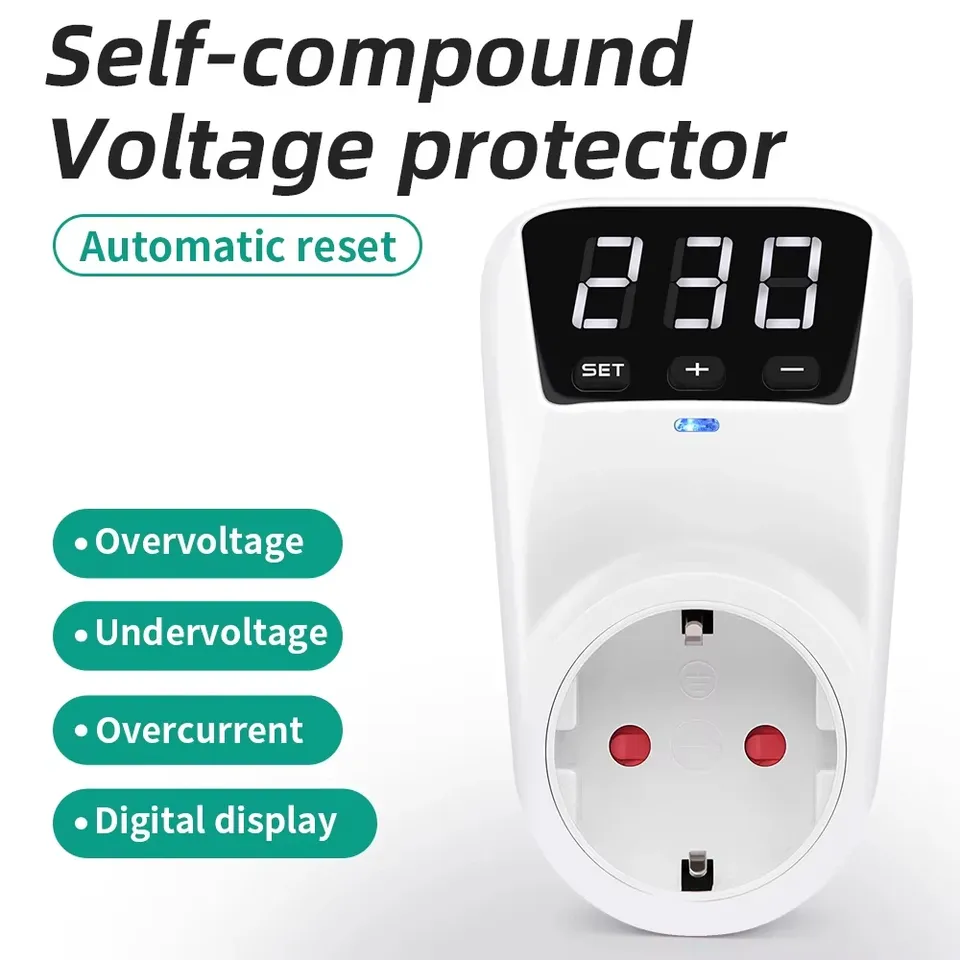 16A 230V EU Standard Automatic Adjustable Voltage Safeguard Socket with Surge Protection for Home Devices