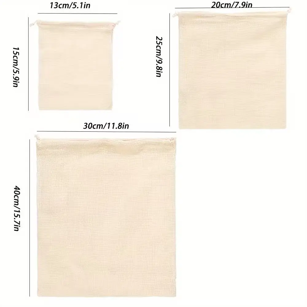 Eco-Friendly Cotton Mesh Produce Bag with Drawstring for Groceries, Vegetables, and Fruits