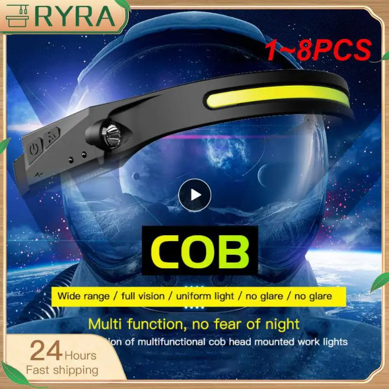 

1~8PCS 1-Sensor Headlamp COB LED Head Lamp Flashlight USB Rechargeable Head IPX4 Waterproof Head Light With Built-in