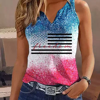 패션 미국 국기 탱크 탑, 3D 프린트 민소매 조끼, 힙합 레이디 캐주얼 스트리트웨어 조끼, 독립 기념일 탱크, 여름