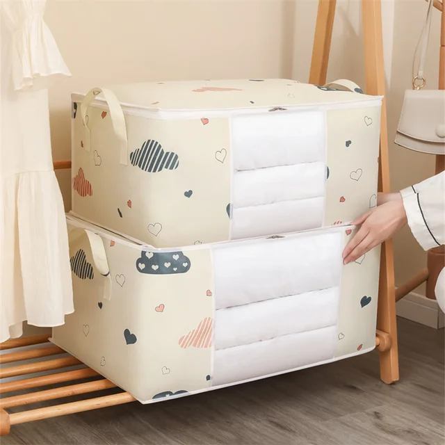 2Pcs 50L/75L Paplan Ágynemű Tároló Szekrény Szervező Ruhák Táska Takaró Táskák Porbiztos