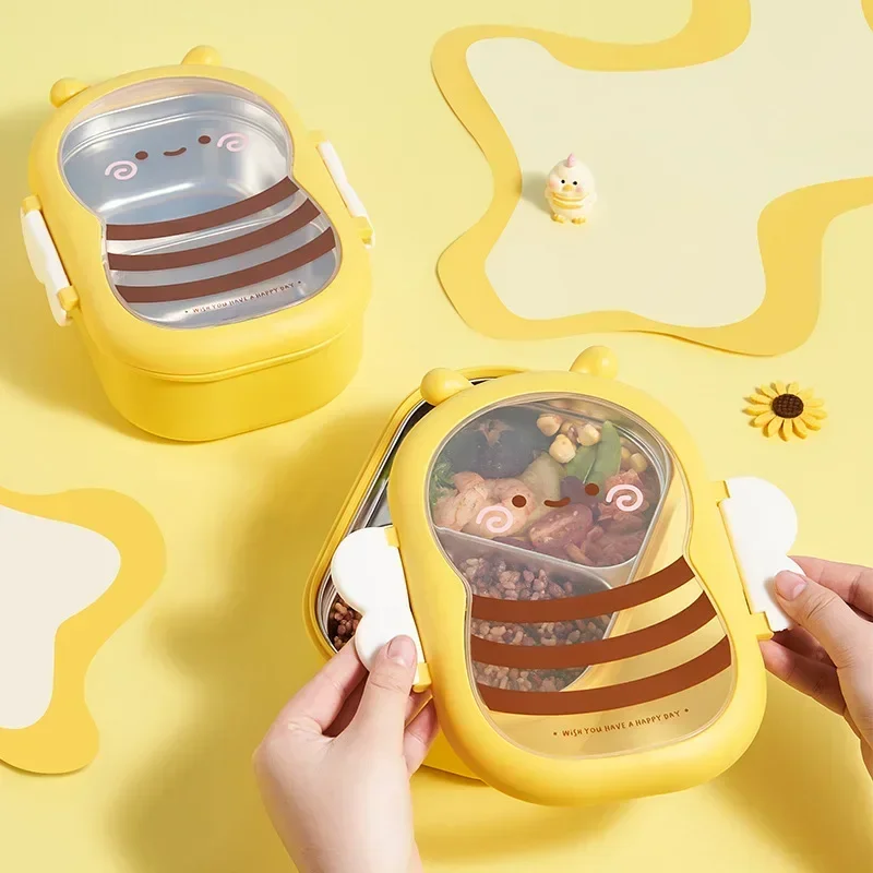 Creative children's compartment bee shape lunch box 304 stainless steel portable Food grade children's Separate grids bento box
