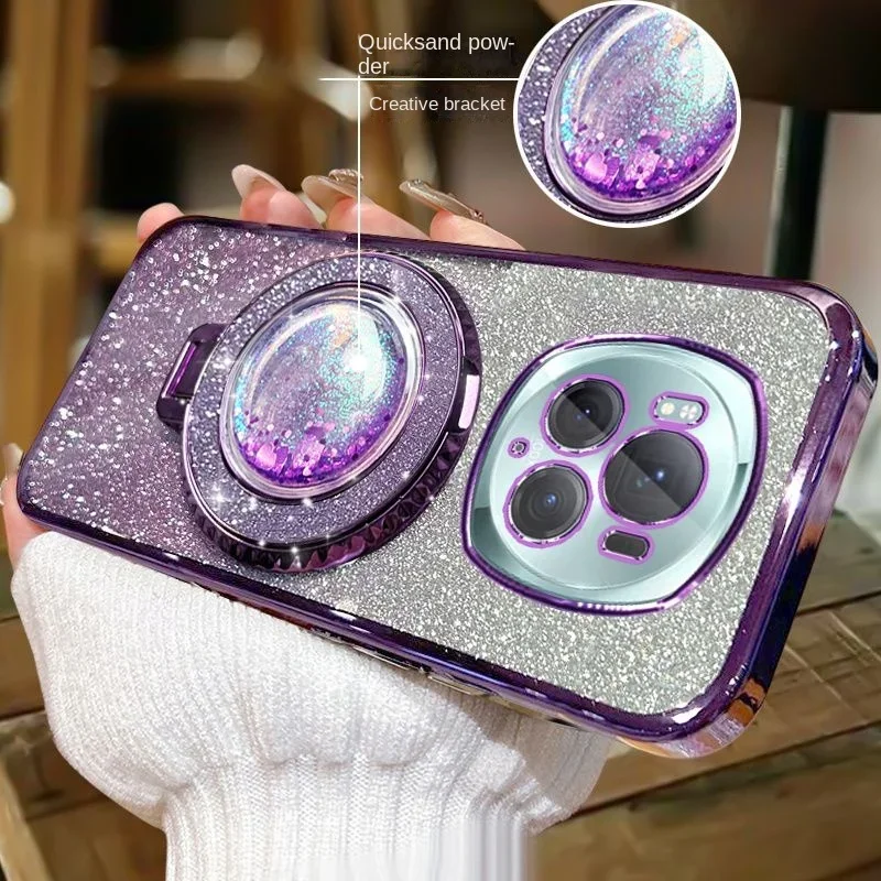 Luxurious Bling Glitter Quicksand Ring Stand Protective Case with Soft Back Cover