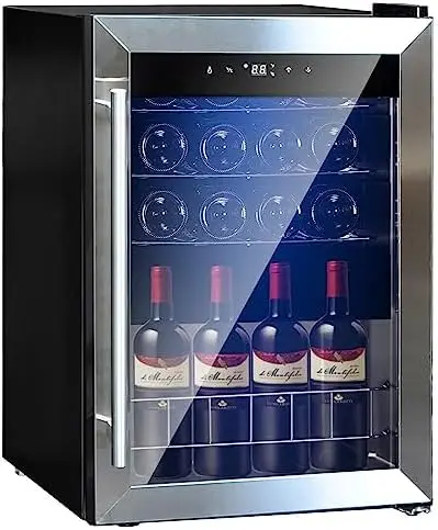 

Wine Cooler Refrigerator 15 Inch Under Counter, 31 Bottle Wine And Beverage Fridge Small Built In Cabinet Wine Cellar, Home Bar