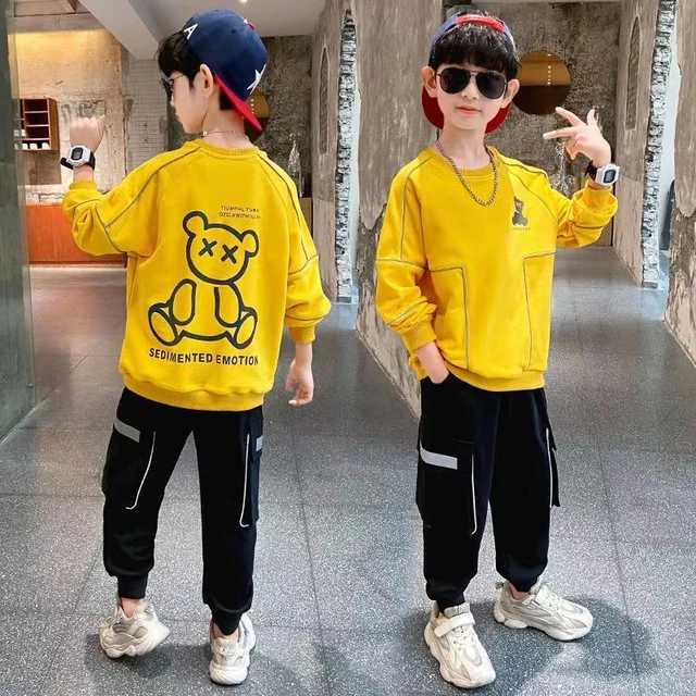 Sping-chándal de algodón para niños y niñas, conjunto de Sudadera con  capucha y pantalones para correr, traje escolar para niños de 1 a 10 años,  otoño - AliExpress